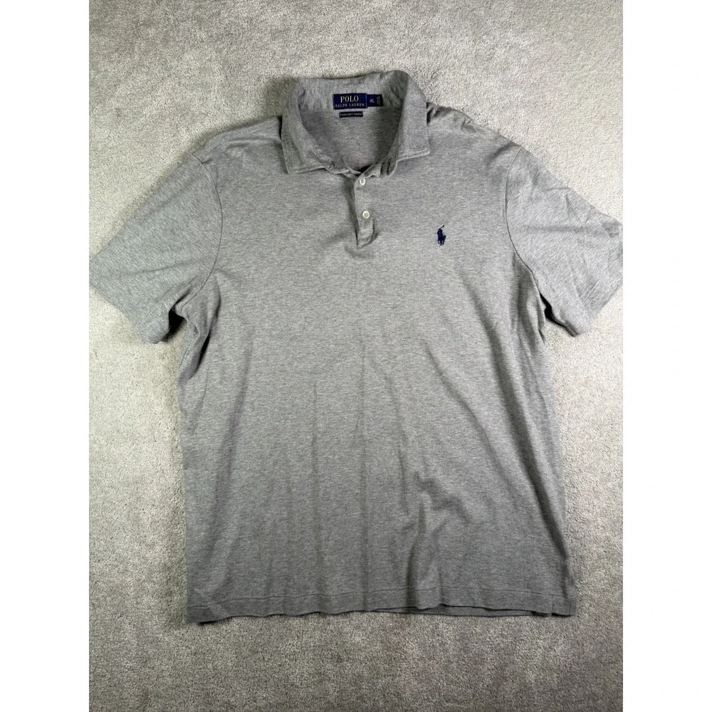 Polo Ralph Lauren Mens XL Grey Short Sleeve Polo Shirt Heather Pima Soft Touch